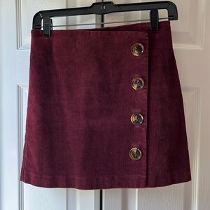 Altar’d State Mini Skirt in Burgundy Corduroy with button details